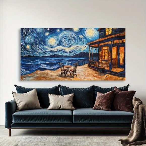 Van Gogh Starry Night Canvas Wall Art - 1.5" Framed Abstract Painting with Vibra - Picture 1 of 7